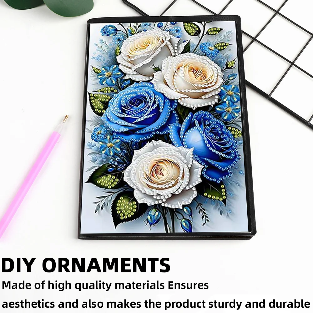 Roses 5D DIY Diamond Art Painting Notebook Kit (50 Pages A5 No Lines) Rhinestone Art Painting Notebook Kit for Adults Beginners Holiday Birthday Gift