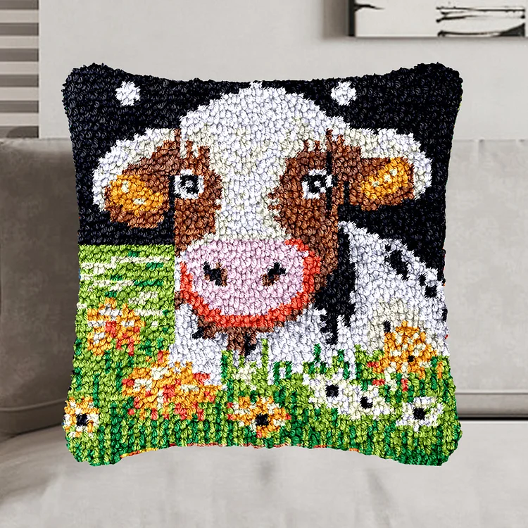 Cows in the meadow Pillowcase Latch Hook Kit for Adult, Beginner and Kid veirousa