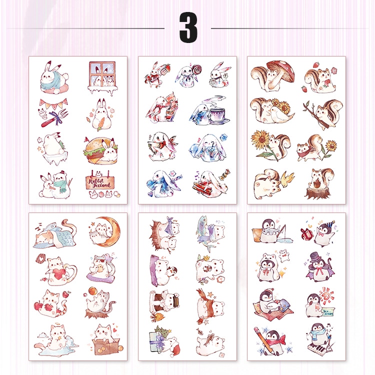 JOURNALSAY 6 Pcs Cartoon Characters Journal Decoration Washi Paper Sticker Scrapbooking