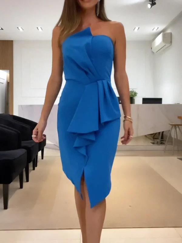 Applique Backless Solid Color Bandeau Wrap Midi Dresses