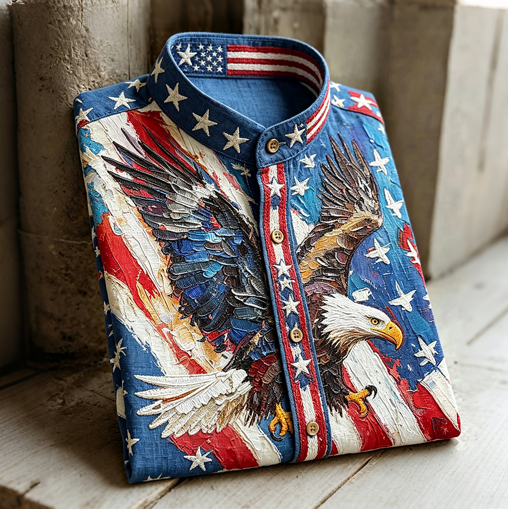  Majestic Bald Eagle And American Flag Art Comfy Linen Shirt Westsshops
