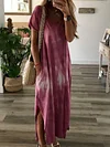 Tie Dye Split-Side Short Sleeves Maxi Dresses