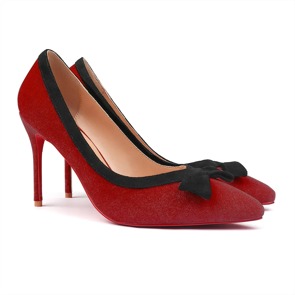 100mm/120mm Bowknot Fashion High Heels Sexy Prom Mixed Colors Red Bottoms Stiletto Coral Fleece-vocosishoes