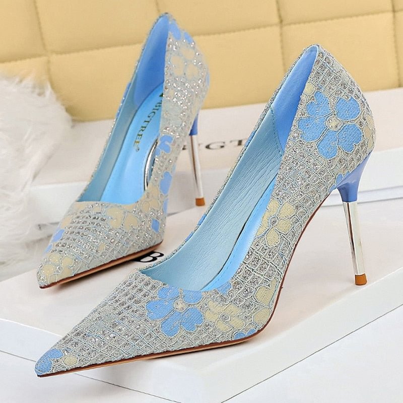 BIGTREE Shoes Fashion Women Pumps Sequin Cloth Pumps Women Shoes Stiletto High Heels Wedding Shoes Women Heels Plus Size 42 43
