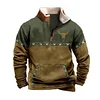 💥 2025 Hot Sale!Men's Western Fleece Jacket Cowboy Bull Head Print Pullover 1/4 Zip Stand Collar LongSleeve Sweatshirts