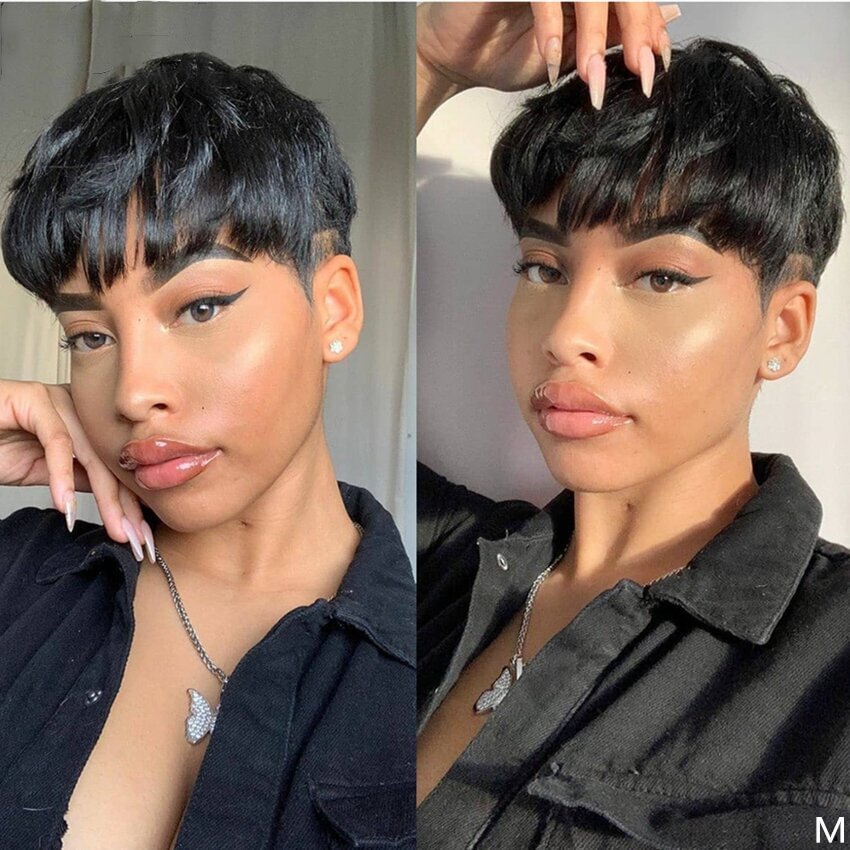 🔥Hot| H13*4 Lace Frontal Glueless 🔥Black Short Straight Bob Pixie Cut With Bangs US Mall Lifes