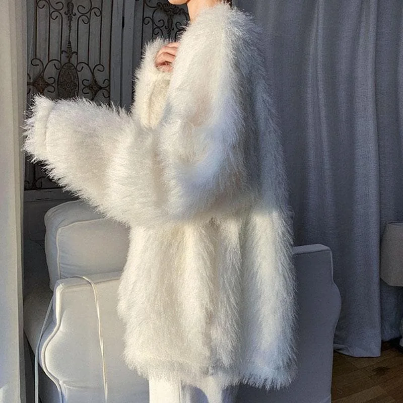 Fuzzy Pure Color Oversized Knitted Sweater SP15453