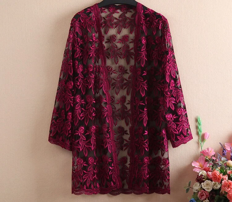 Summer Lace Cardigan Embroidery Women Casual Vintage Jackets Mujer Coat Jaqueta Feminino Casaco De La Big Plus Size 2XL~4XL W184