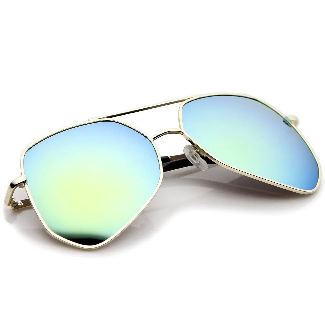 Modern Hexagonal Geometric Metal Crossbar Mirror Lens Aviator glasses 60mm