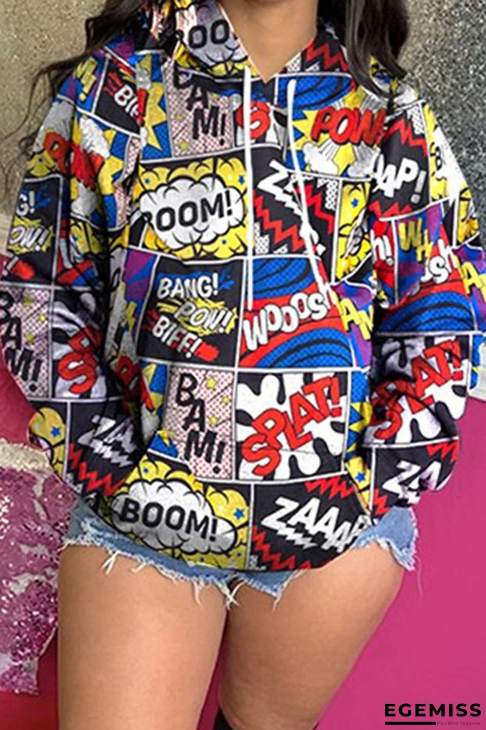 Multicolor Sweet Print Patchwork O Neck Tops | EGEMISS