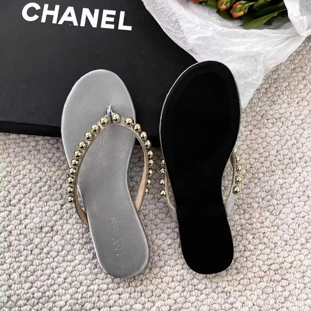 Breakj Breakj Pearl Leather Flat-Bottomed Flip-Flops Women Wear The New Summer 2025 Summer New Trendy Beach Feet Cool Drag