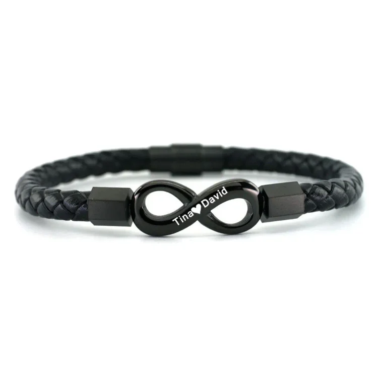 For Love - Personalized Dual Name Infinity Leather Bracelet