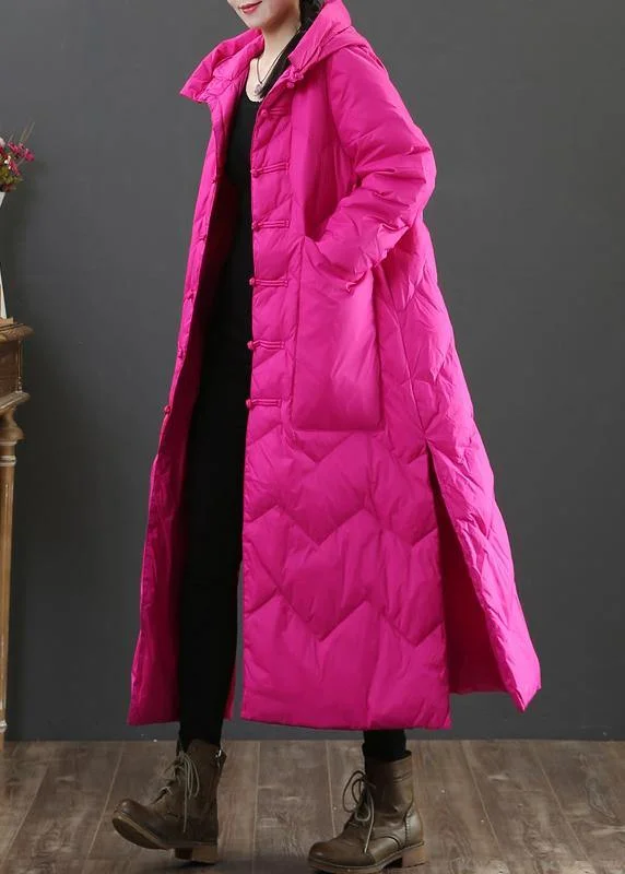 Casual rose warm winter coat Loose fitting womens parka hooded Chinese Button Warm outwear