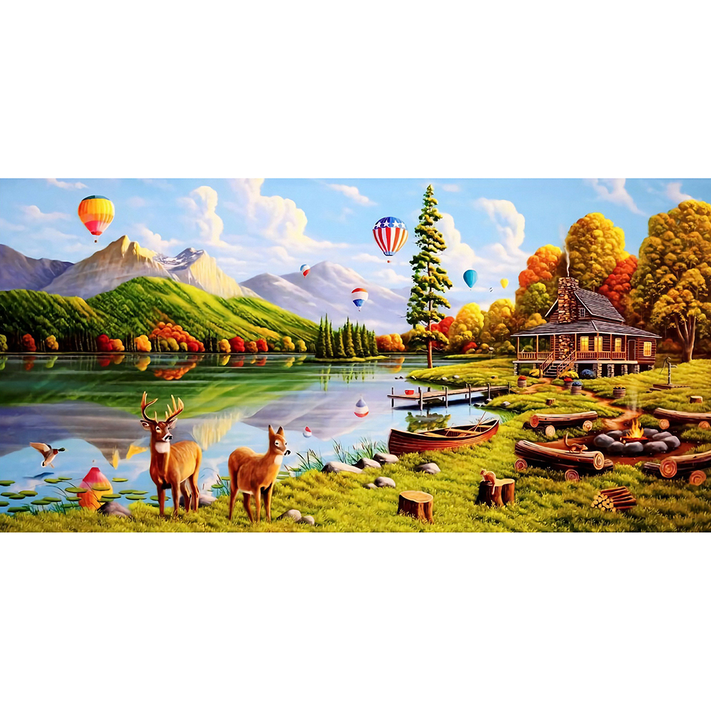 

85*45CM-Round Drill Diamond Painting-River Cottage Ballon, 501 Original