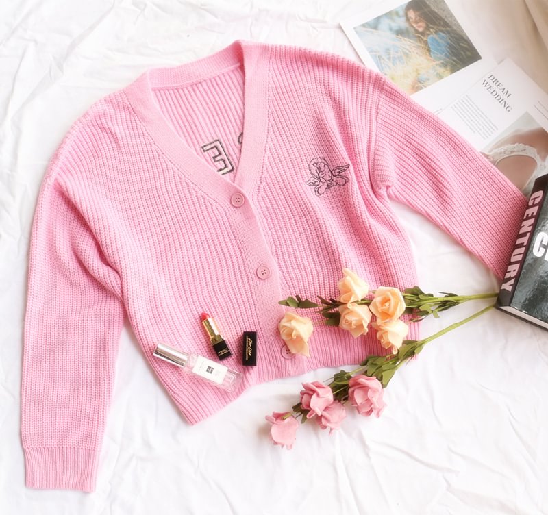 Cardigan Autumn Letter Angel Embroidery Loose Sweater Coat Button For Women