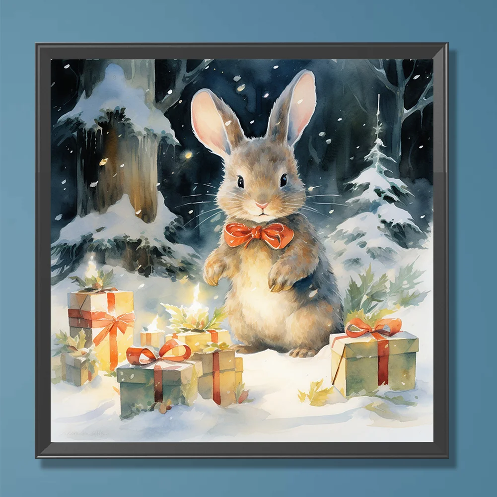 Diamond Painting - Full Round Drill - Winter Gift Bunny(Canvas|30*30cm)