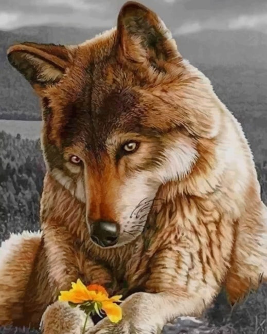 

Brown Wolf And Flowers – Paint By Numbers - 40*50CM, 501 Original