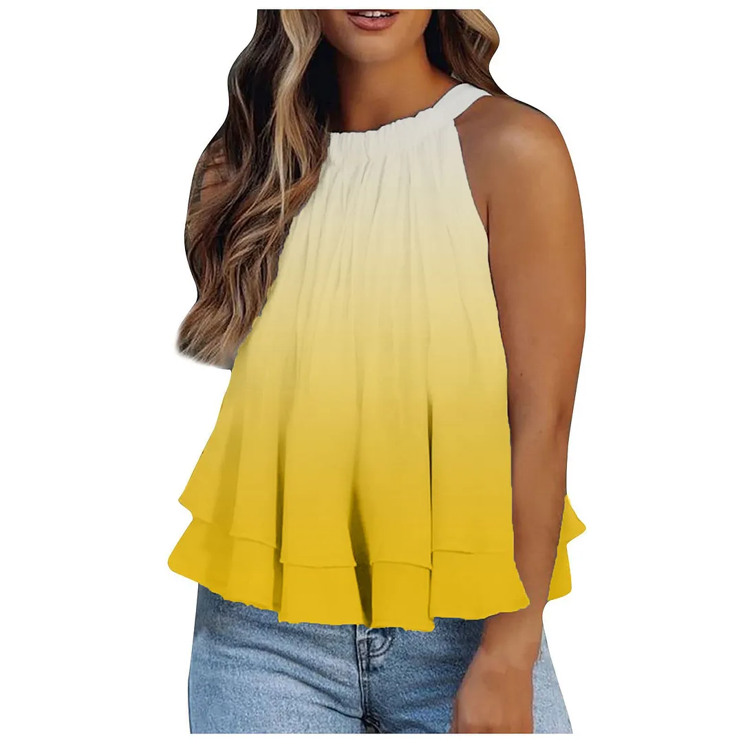 Brownm Print Round Neck Halter Sexy Sleeveless Blouses