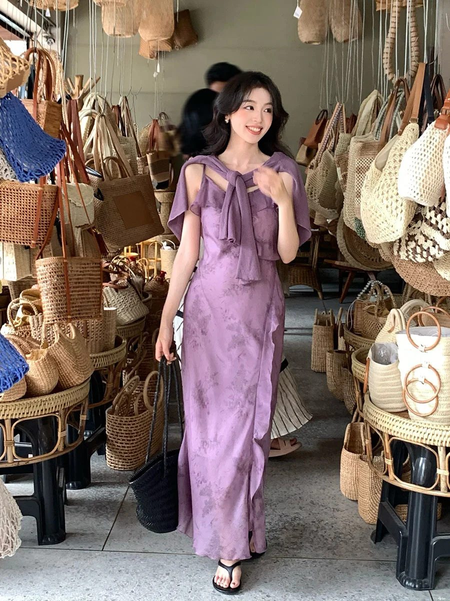 Nigikala Nigikala Xixi 2025 Spring/Summer New Korean Version Of Elegant High-Rise Sling Dress Thin Printed Dress Women 88205