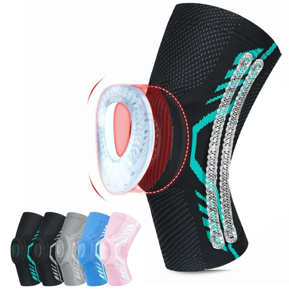 Uveng Knee Brace Silicone Spring Full Strap Patella Medial Support Strong Meniscus Compression Protection Sport Pads Running Basket
