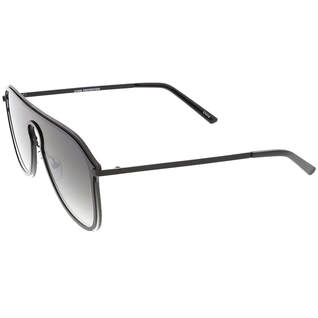 Futuristic Rimless Visor Aviator glasses Metal Trim Mono Lens 57mm