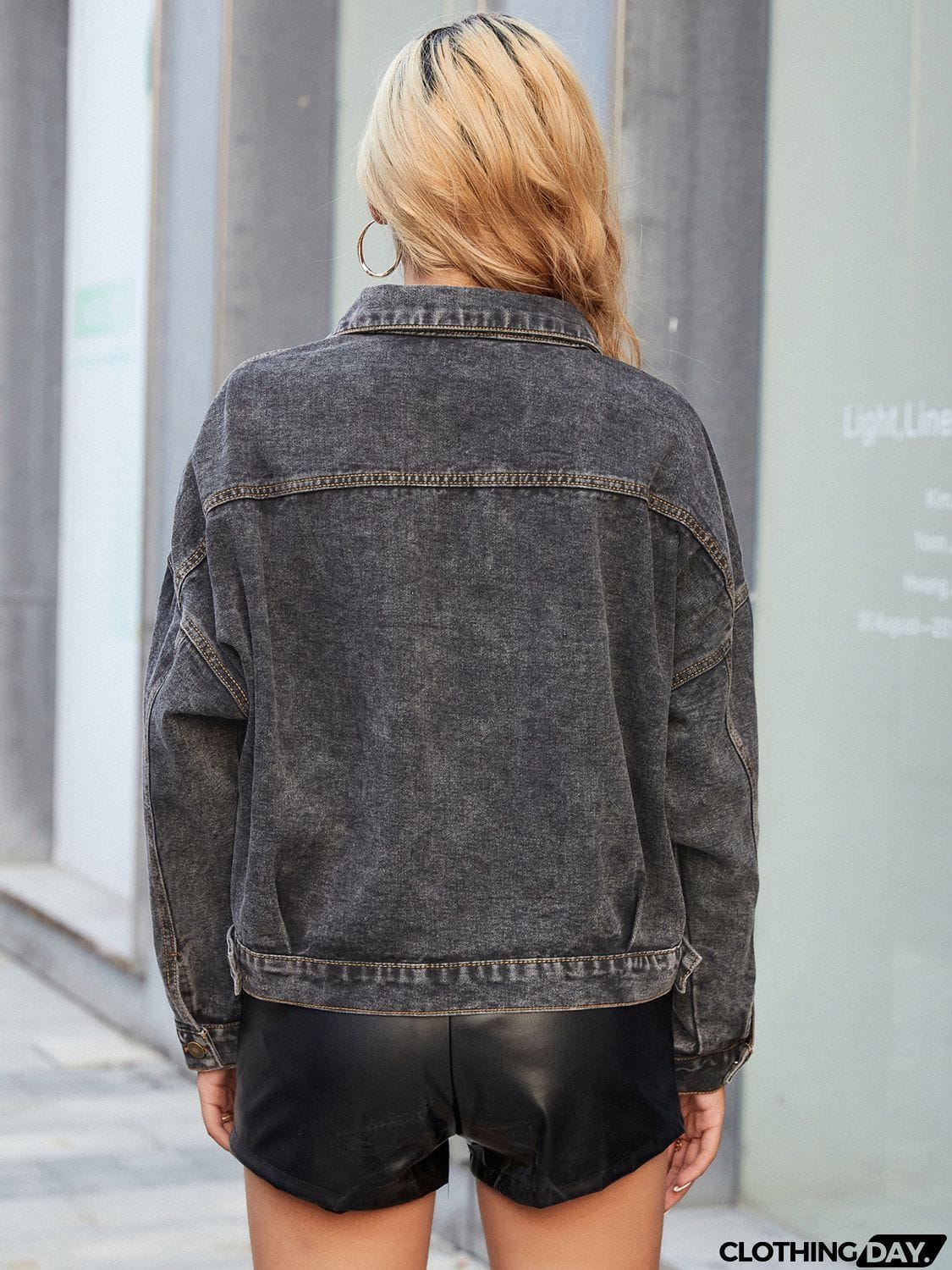 Collared Neck Dropped Shoulder Denim Jacket