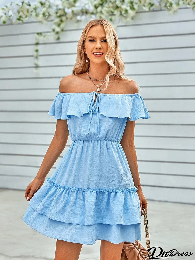 Ruffled Off-Shoulder Tied Dress