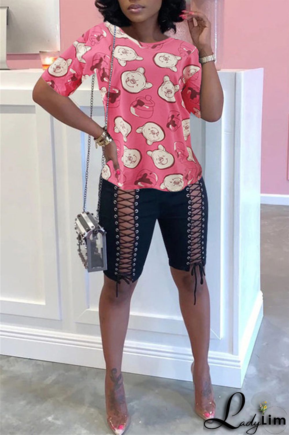 Yellow Fashion Casual Print Basic O Neck T-Shirts