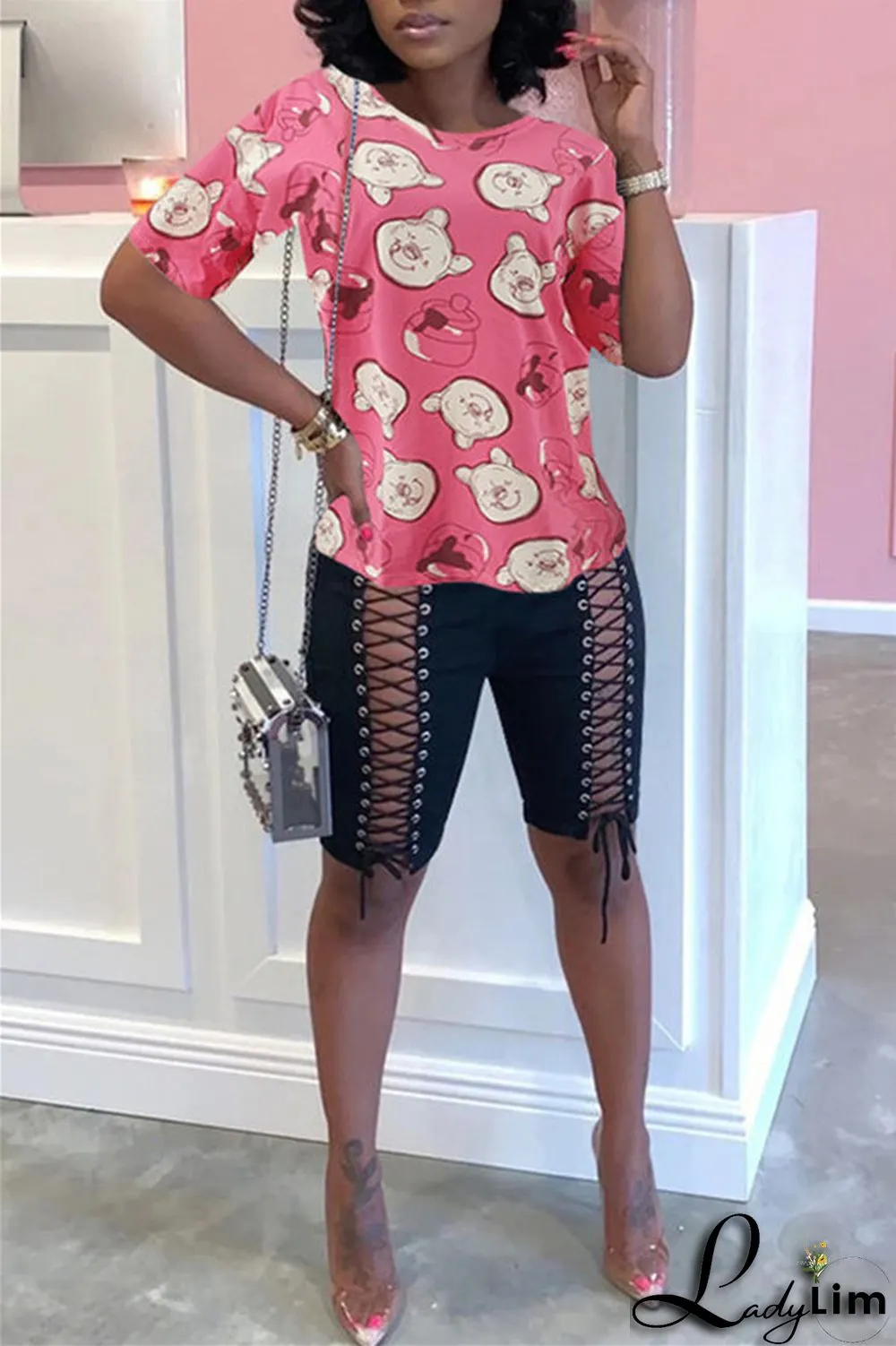 Yellow Fashion Casual Print Basic O Neck T-Shirts
