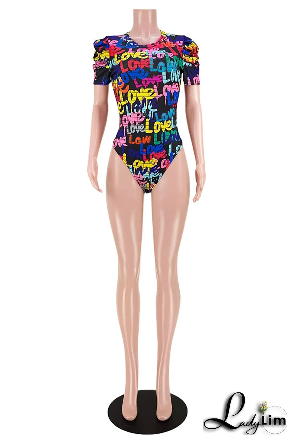 Multicolor Fashion Casual Print Basic O Neck Short Sleeve Skinny Romper