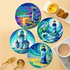 4PCS Diamond Painted Acrylic Lighthouse Placemats Insulated Dish Mats with Holder