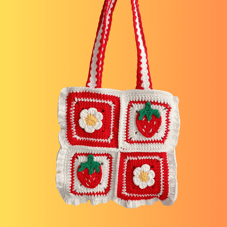 Lulusnow Handmade 3D Strawberry Crochet Bag