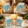 (24cm)Ocean Butterfly Rose 24cm DIY Diamond Painting Rhinestones Decorative Tissue Box Reusable Crystal Mosaic PU Tissue Holder for Home Car Desk Decoration Craft