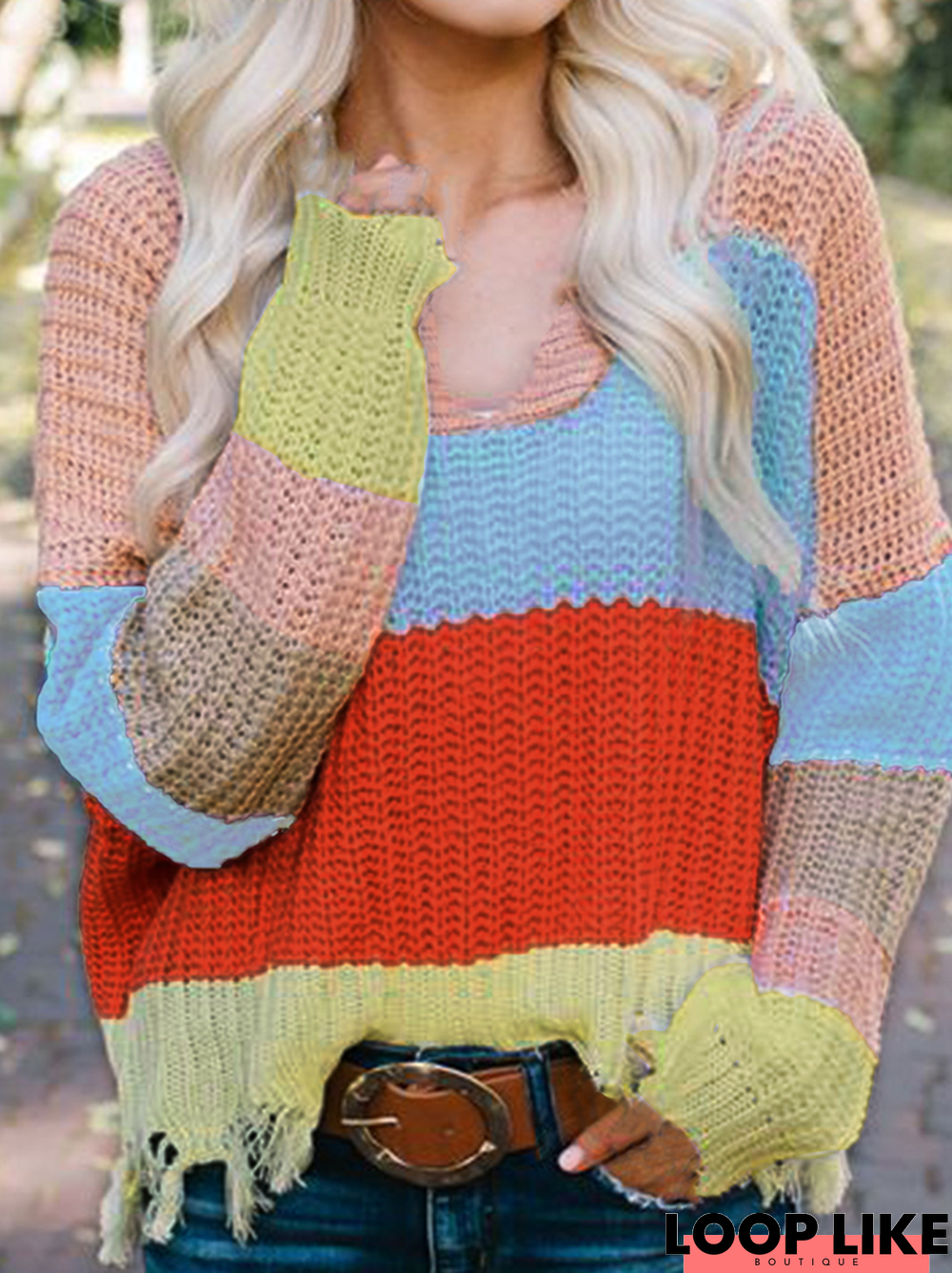 Casual Acrylic Color Block Sweater