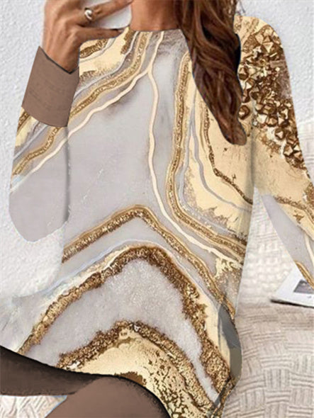 Women Casual Long Sleeve Round Neck Graphic Two-Piece Set