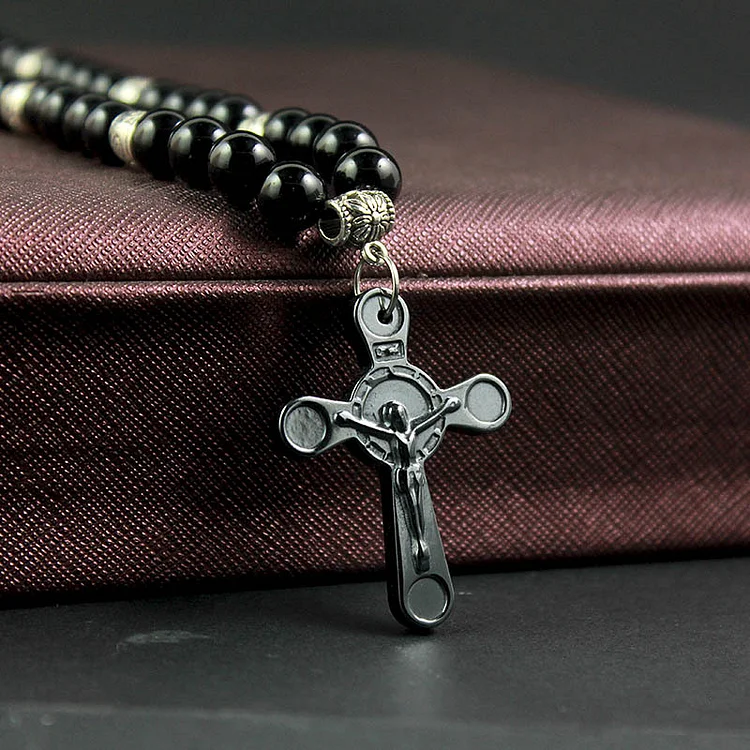 Black Ball Cross Necklace