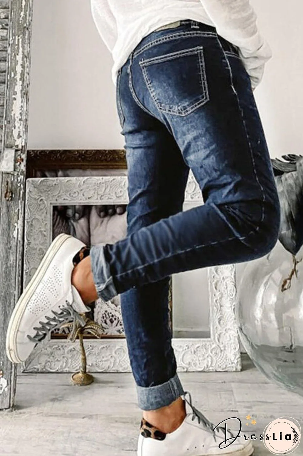 Button Fly Mid Waist Jeans