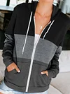 Color Block Hoodie Zipper Lace Hooded Womens Sweatshirt