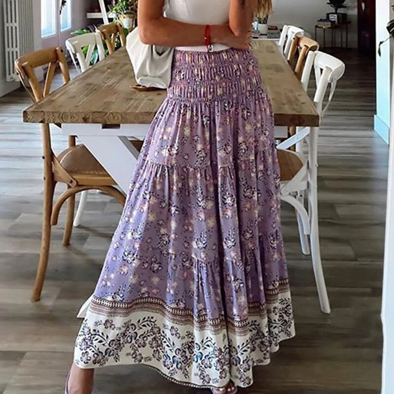 2022 Women Printing Patchwork Long Skirt Simple Plus Size 3XL Sweet Ladies Skirt Loose Vintage All Match Streetwear Dropshipping