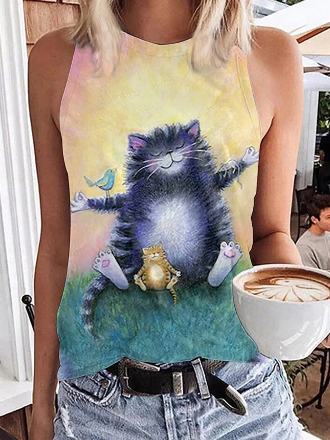 Women's Cute Whimsical Cat Print Vest