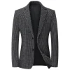 Men's Winter Houndstooth Nylon Elastic Thickened Casual Slim Fit No-iron Blazer
