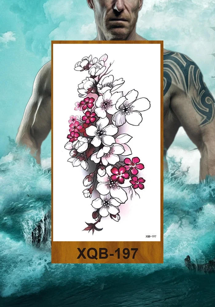 Temporary Tattoos Stickers Women Girls Arm Waist Buttocks Chest Art Fake Tatoo Sexy Flower Bush Peony Rose Lily Body Face Jewels