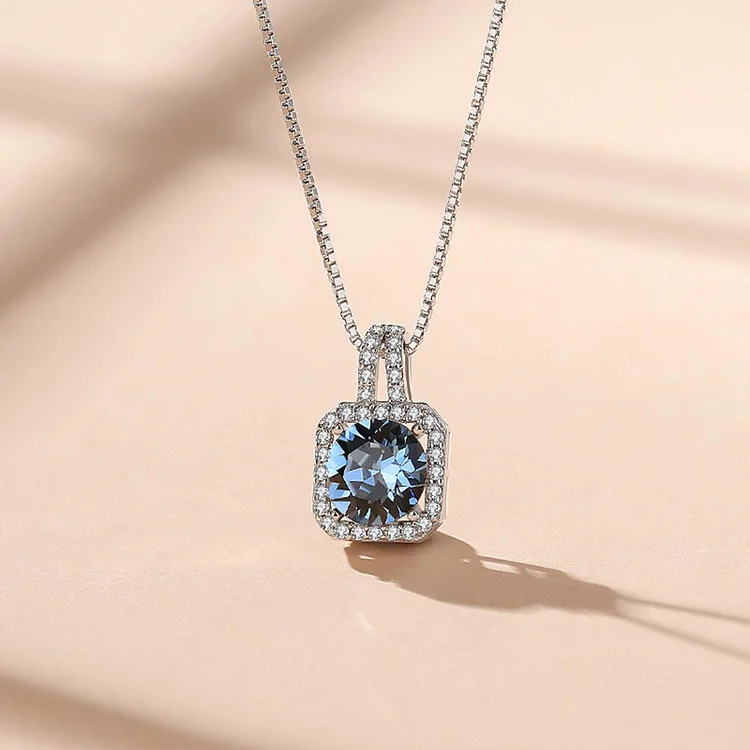 Square Shape Crystal Pendant Aquamarine Necklaces Sterling Silver