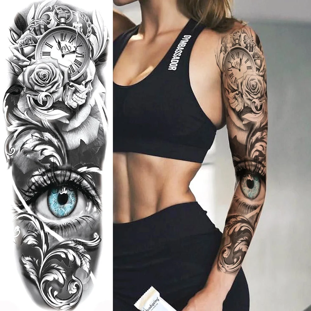 Sexy Wolf Full Flower Arm Temporary Tattoo Stickers For Men Body Art Sleeve Tattoo Decals Girl Women Waterproof Tatoo Fox Legs