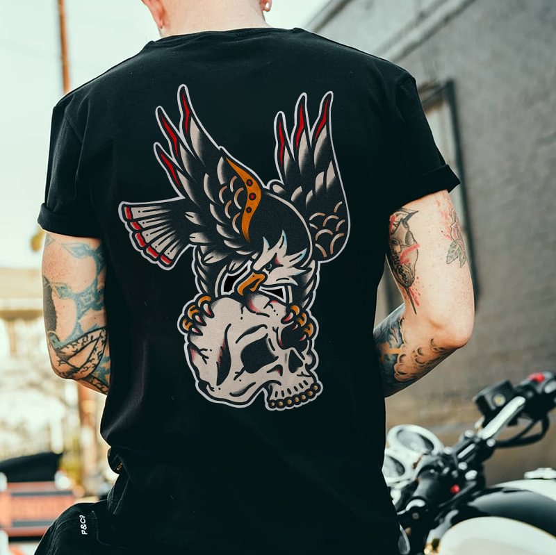 Eagle skull print fashion t-shirt designer -  