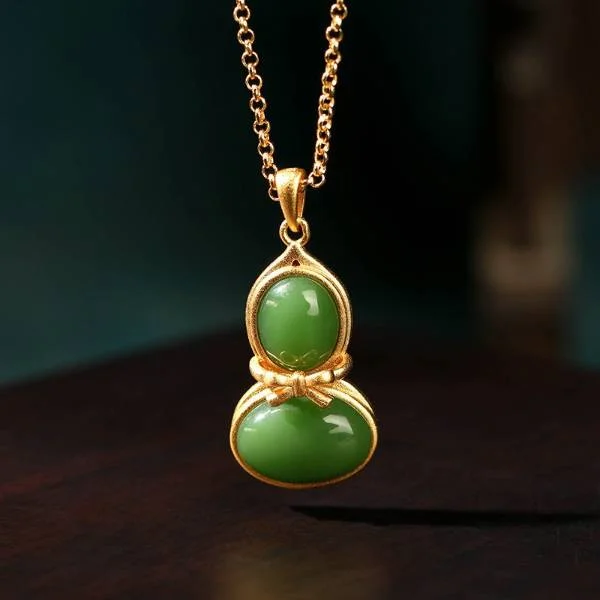 Natural Jade Golden Jade Gourd Pendant Necklace