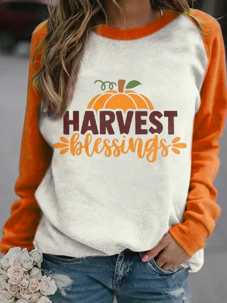 Wearshes Harvest Blessings Pumpkin Colorblock Sweatshirt