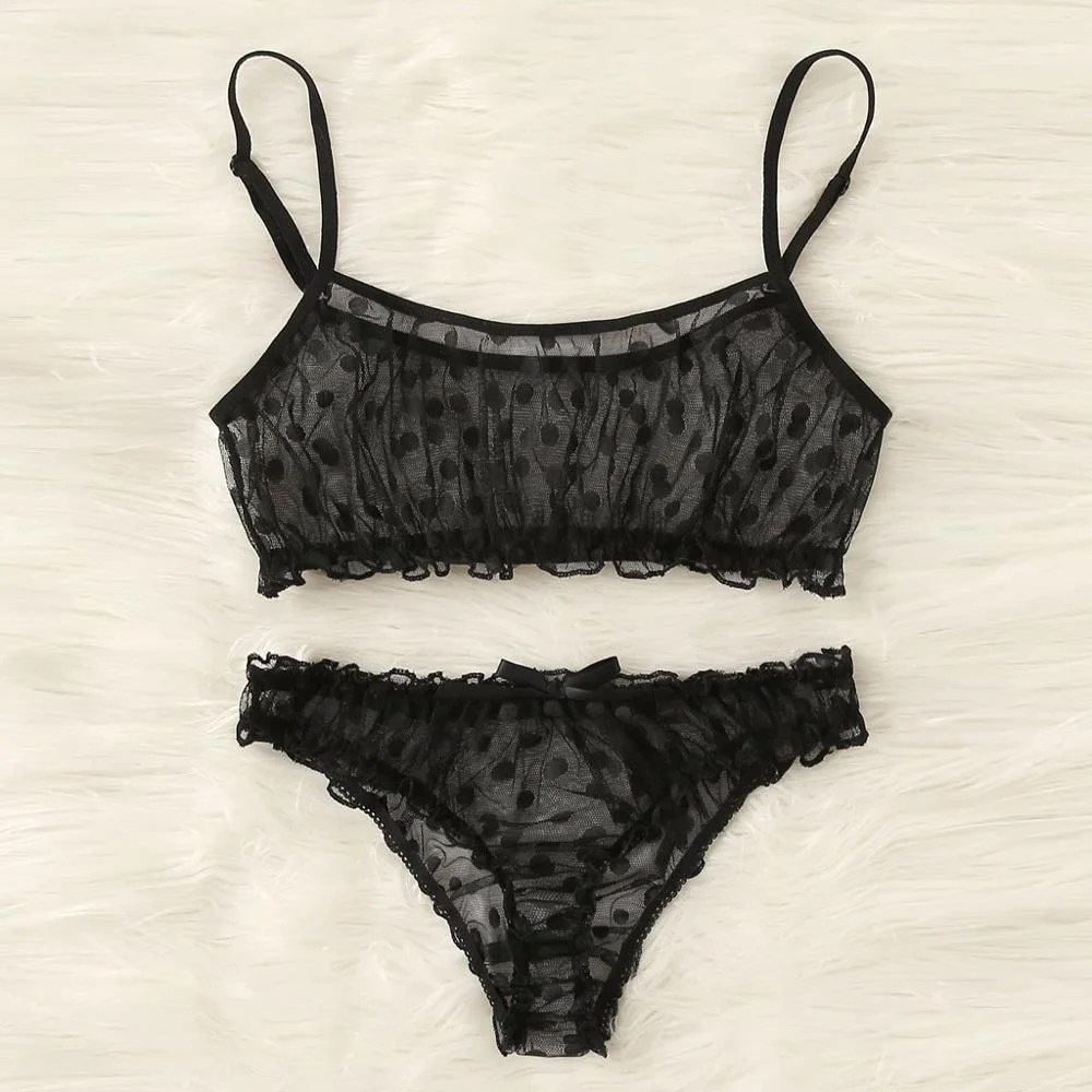 2019 Fashion Spring New Women Sexy Mesh Bra Set Bowknot Solid Soft Underpants Sleepwear Ladies Lingerie Set Wine femme mujer