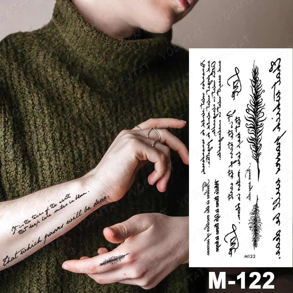 Handwriting Font Waterproof Temporary Tattoo Sticker Text Word Chicano Lettering Body Art Arm Wrist Fake Tatoo For Women Men