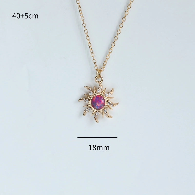 Copper Gold Plated Casual Minimalist Inlay Sun Artificial Opal Zircon Rings Earrings Necklace